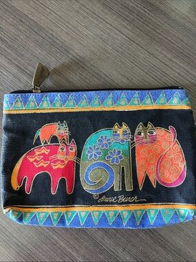 Vintage Laurel Burch Feline Clan Canvas Zip Pouch - Pristine Condition